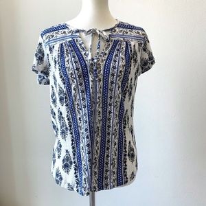 Lucky Brand Peasant Shirt Blouse  Women's Sz Medium Blue White Lightweight